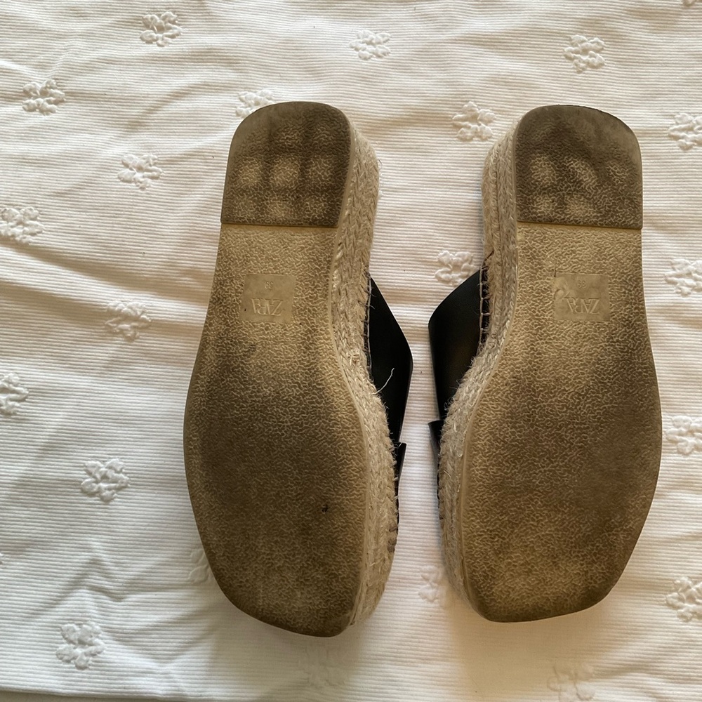 Zara Size 39 UK / 8.5/9 US Black Jute Wedge Sandals - Picture 6 of 7